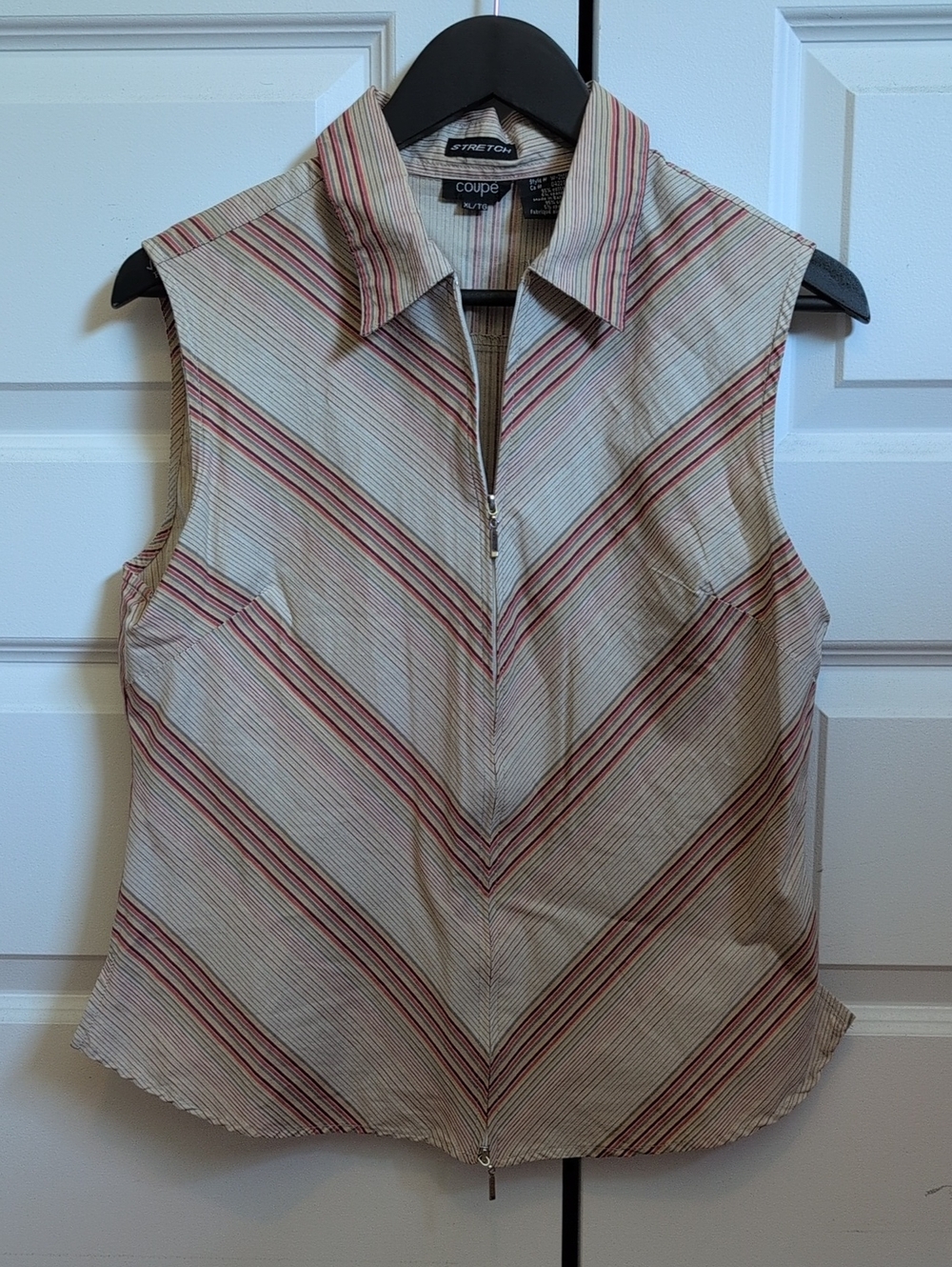 Vintage Sleeveless Zip-Front Stripe Top